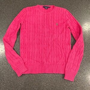 Vintage Ralph Lauren Bright Pink Cableknit Sweater Medium Preppy